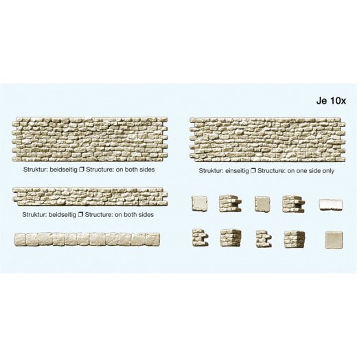 Preiser 18215 - H0 Bruchsteinmauer: 10 beidseiti