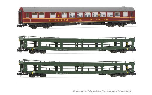 Arnold HN4424 - N DR, 3-tlg. Set OSShD Typ B Reisezugwagen &bdquo;Spree-Alpen-Express&quot; in gr&uuml;n/roter Lackierung, bestehend aus 1 x WR und 2 x DDm, Ep. IV