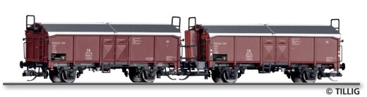 Tillig 01076 - TT G&uuml;terwagenset der DB, bestehend aus zwei Schiebedachwagen Kmmks 51, Ep. IV