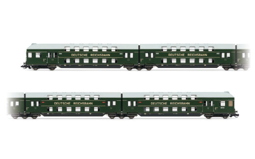 Arnold HN9523 - TT DR, 4-tlg. Doppelstockeinheit mit Steuerabteil, in gr&uuml;ner Farbgebung mit grauem Dach, Ep. III