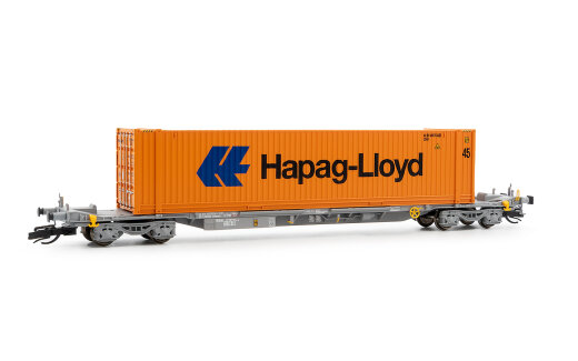 Arnold HN9752 - TT TOUAX, vierachsiger Containertragwagen der Bauart Sffgmss mit 45 Container &bdquo;Hapag-Lloyd&ldquo;, Ep. VI