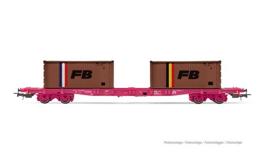 Jouef HJ6278 - H0 SNCF, 4-achs. Containerwagen S70, mit 2 x 20-Containern &bdquo;FB&ldquo;, Ep. IV