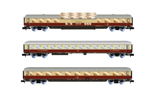 Arnold HN4507 - N AKE, 3-tlg. Set &bdquo;Rheingold&ldquo;, Set 1/2, bestehend aus 1 x Aussichtswagen ARDm + 1 x Clubwagen WGmh + 1 x Wagen Avmz, Ep. VI