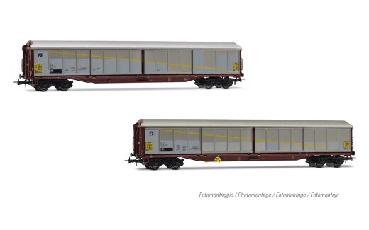 Rivarossi HR6673 - H0 FS, 2-tlg. Set Schiebewandwagen der Bauart Habils, in silber/brauner Farbgebung mit geneigtem und abgerundetem FS-Logo, Ep. V