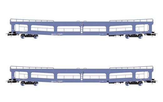 Rivarossi HR4421 - H0 DR, 2-tlg. Set Autotransportwagen DDm916 , in blauer Farbgebung, Ep. IV