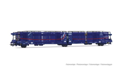 Electrotren HE6085 - H0 TRANSFESA/Hispanauto, 3-achs. Autotransportwagen Laeks &bdquo;Mega Car Carrier&ldquo;, blaue Farbgebung mit neuem Logo, Ep. VI