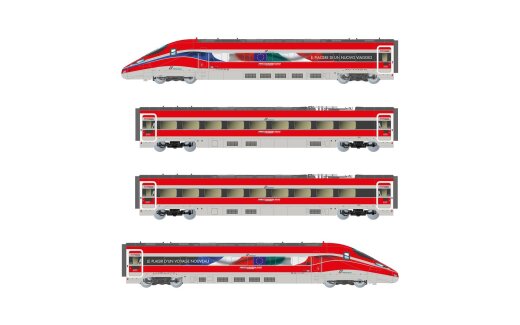 Arnold HN2621D - N FS Trenitalia, 4-tlg. Grundset des Hochgeschwindigkeitszugs &bdquo;Frecciarossa 1000&ldquo;, mit &bdquo;Le plaisir dun voyage nouveau&ldquo;-Werbung, Ep. VI, mit DCC-Decoder