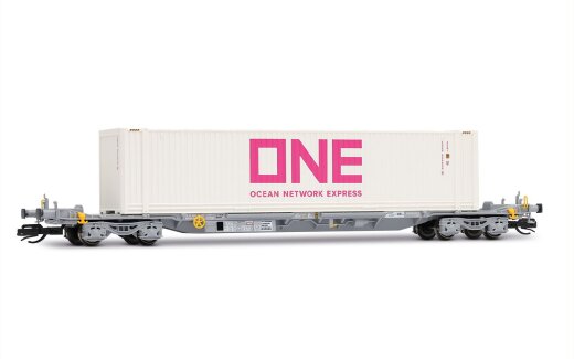 Arnold HN9762 - TT 4-achs. Containertragwagen, grau, mit wei&szlig;em 45-Container &bdquo;ONE&ldquo;, Ep. VI